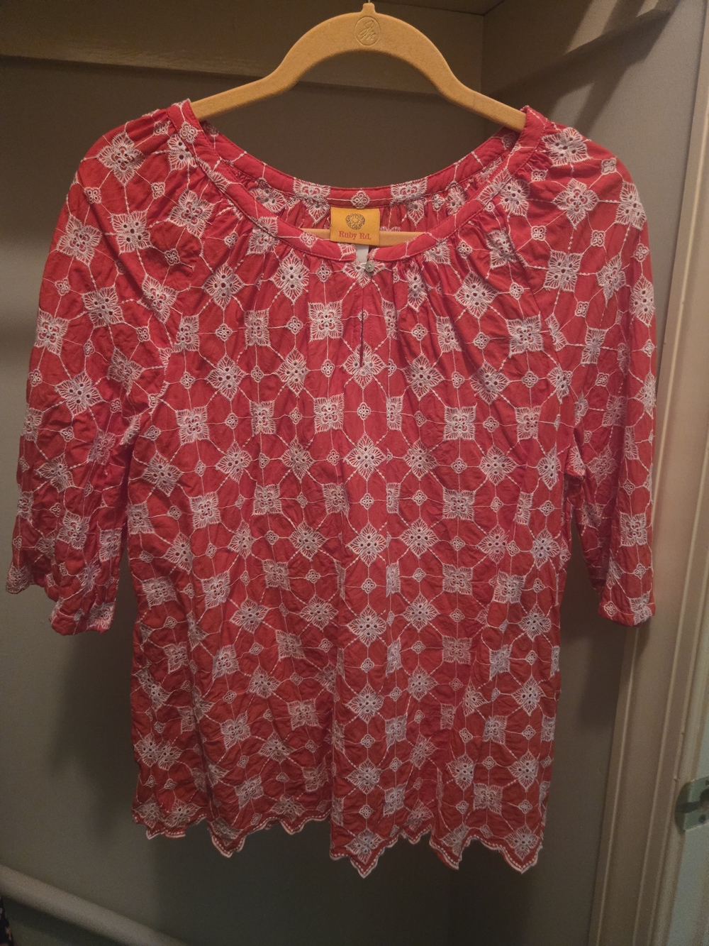 Ruby Rd. Coral White Geometric Eyelet Tunic